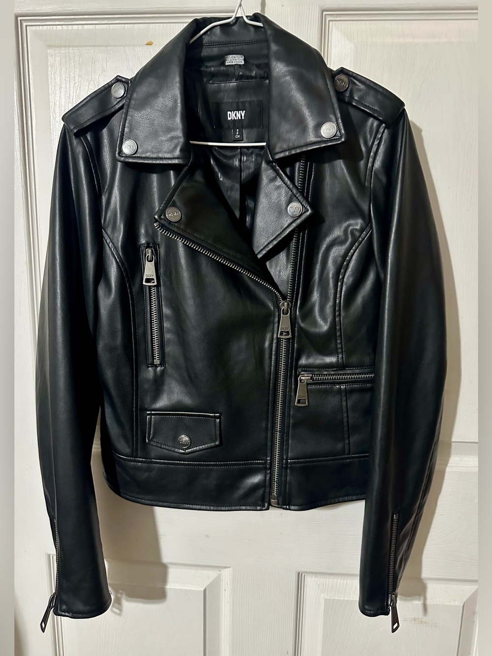 DKNY Black Faux Leather Asymmetrical Moto Jacket